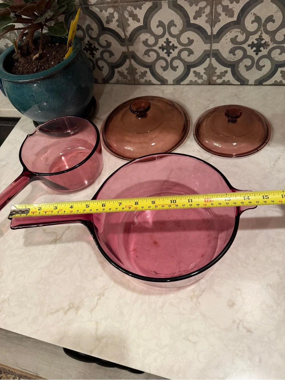 RARE! Vintage Visions Cranberry Saucepans with Lids- Set of 2